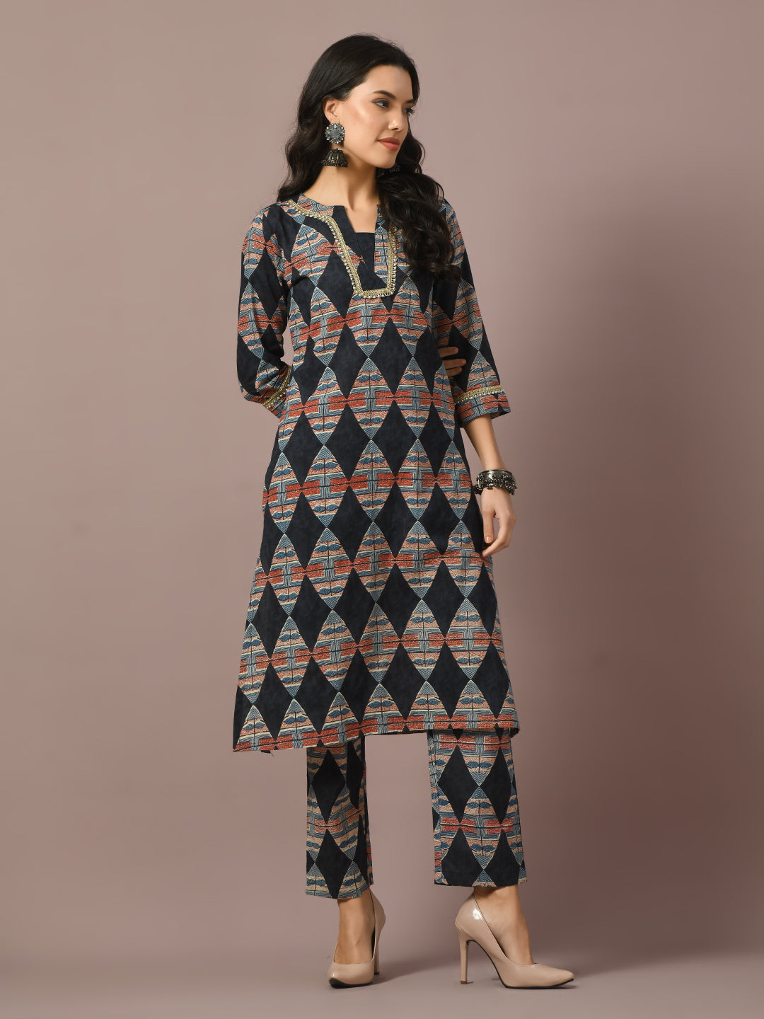 Women's Multi Printed Cotton Straight Party Kurta Sets - Myshka