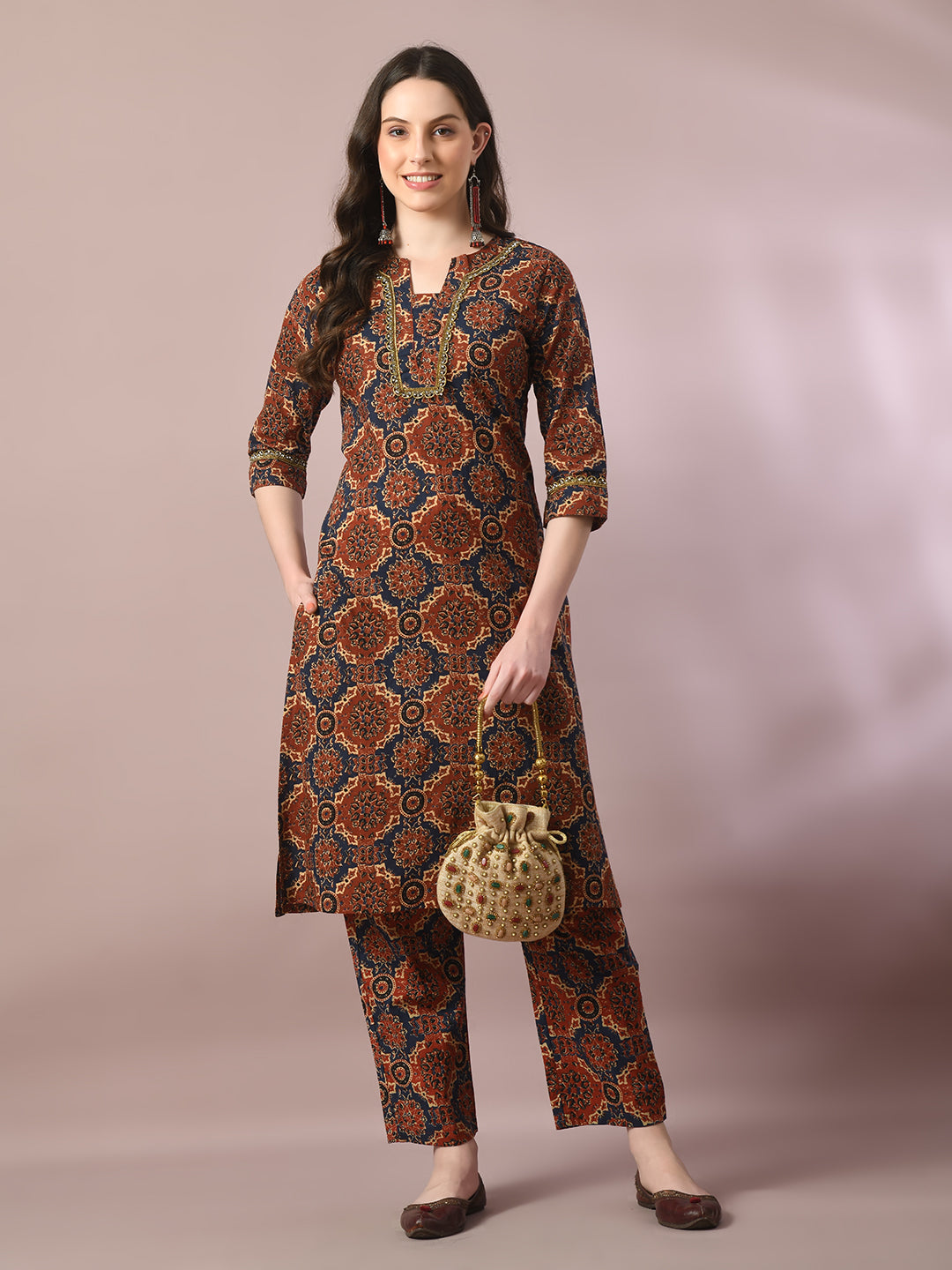 Women's Multi Printed Cotton Straight Party Kurta Sets - Myshka