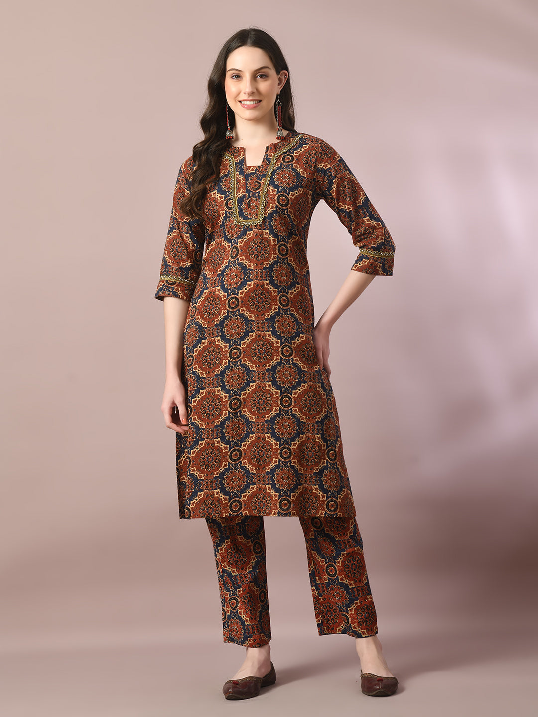 Women's Multi Printed Cotton Straight Party Kurta Sets - Myshka