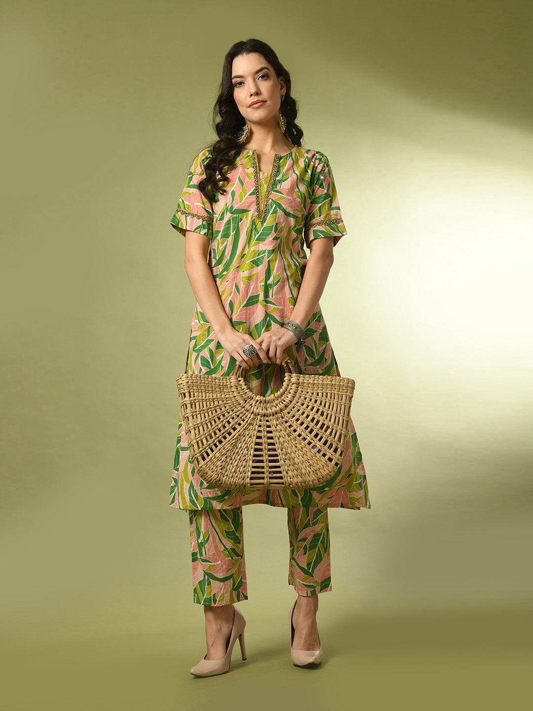 Women's Multi Printed Cotton Straight Party Kurta Sets - Myshka