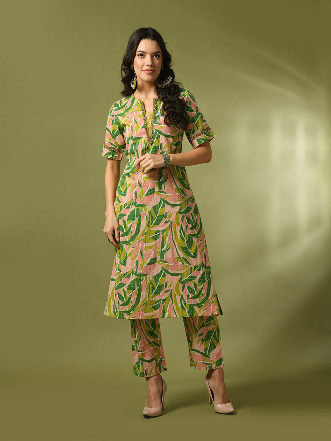 Women's Multi Printed Cotton Straight Party Kurta Sets - Myshka