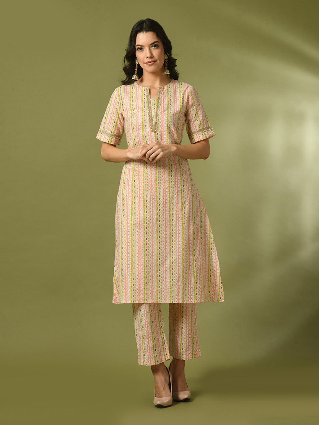 Women's Multi Printed Cotton Straight Party Kurta Sets - Myshka