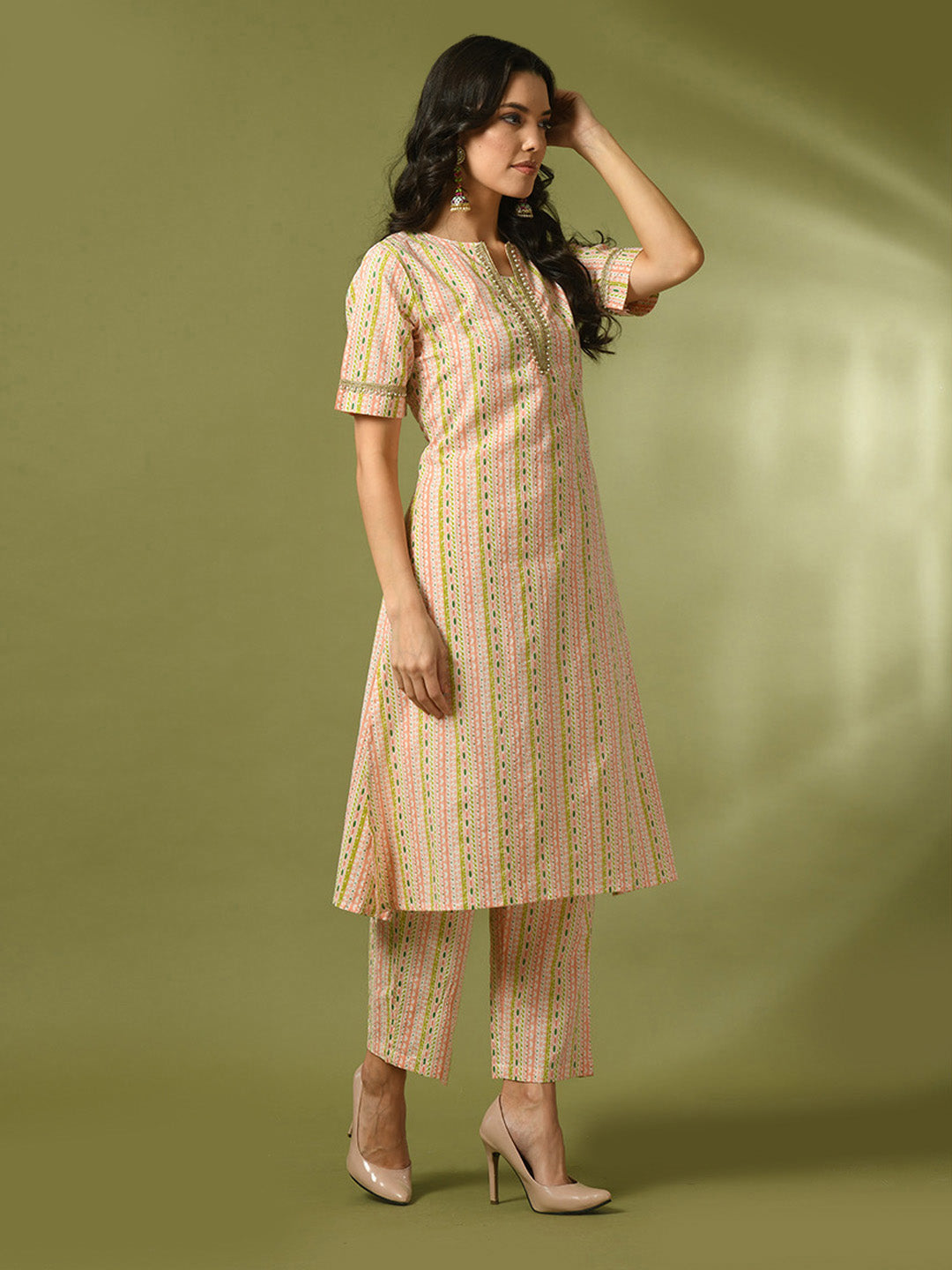 Women's Multi Printed Cotton Straight Party Kurta Sets - Myshka