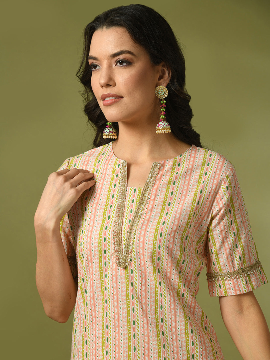 Women's Multi Printed Cotton Straight Party Kurta Sets - Myshka