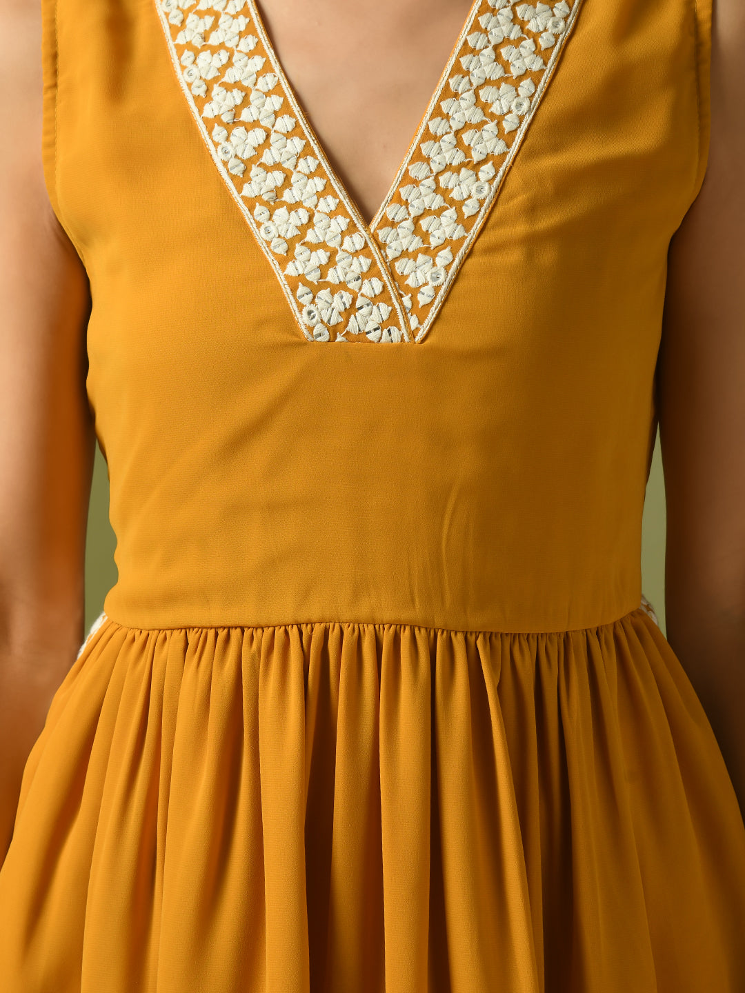 Myshka Women's Yellow Solid Georgette Anarkali Party Kurta Sets