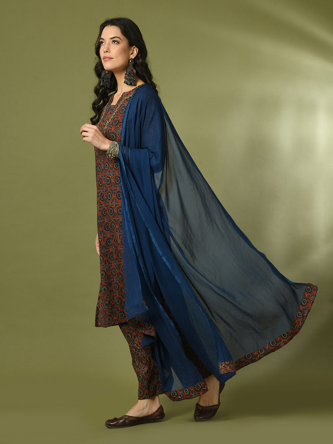 Women's Multi Printed Cotton Straight Party Kurta Sets With Dupatta - Myshka
