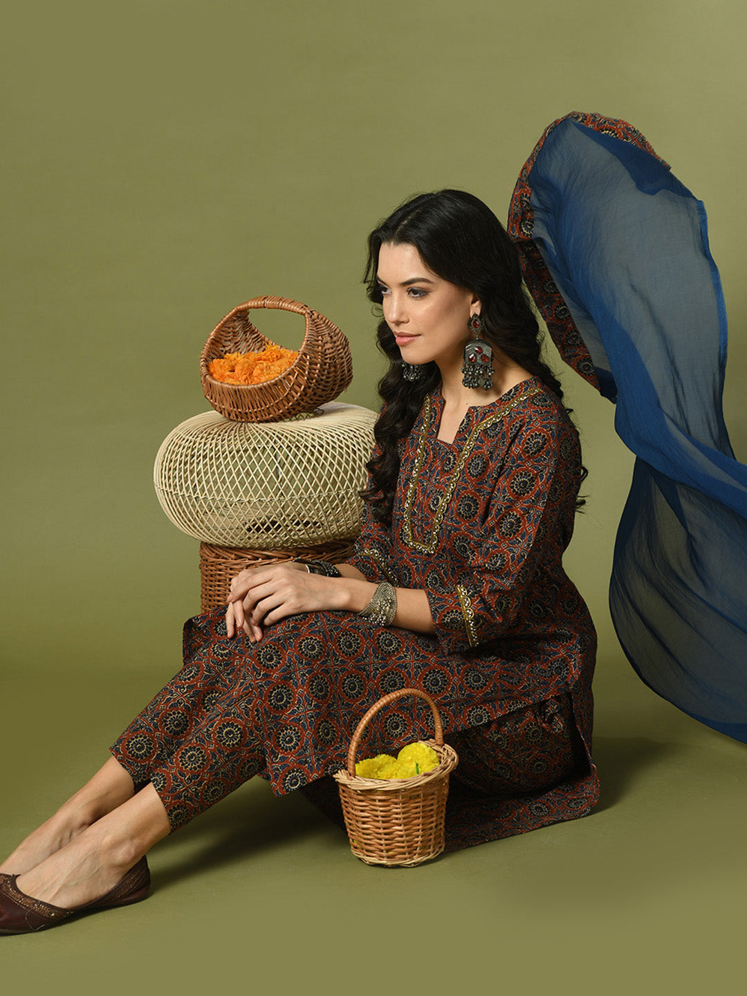 Women's Multi Printed Cotton Straight Party Kurta Sets With Dupatta - Myshka