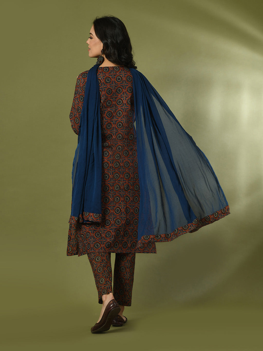 Women's Multi Printed Cotton Straight Party Kurta Sets With Dupatta - Myshka