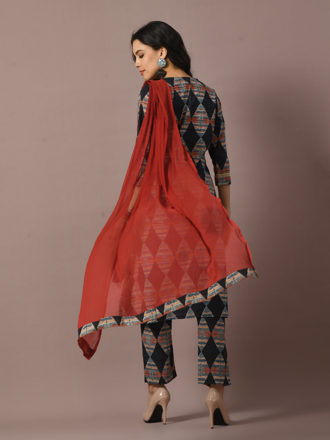 Women's Multi Printed Cotton Straight Party Kurta Sets With Dupatta - Myshka