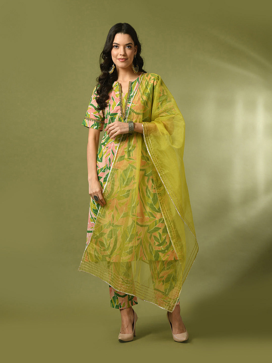 Myshka Women's Multi Printed Cotton Straight Party Kurta Sets With Dupatta