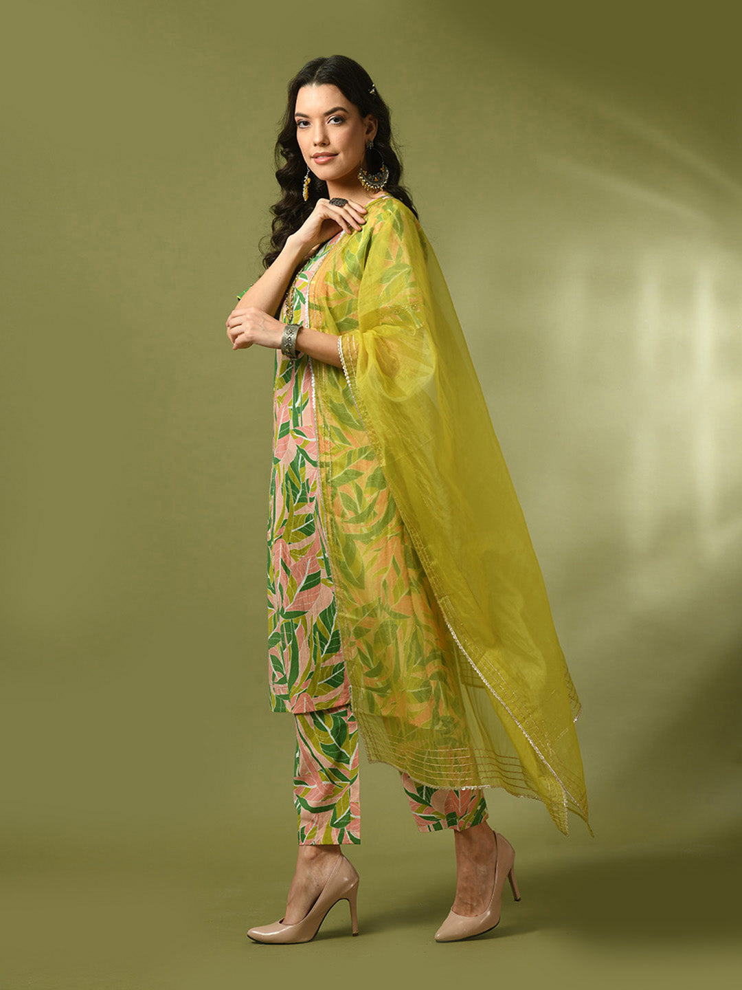 Myshka Women's Multi Printed Cotton Straight Party Kurta Sets With Dupatta