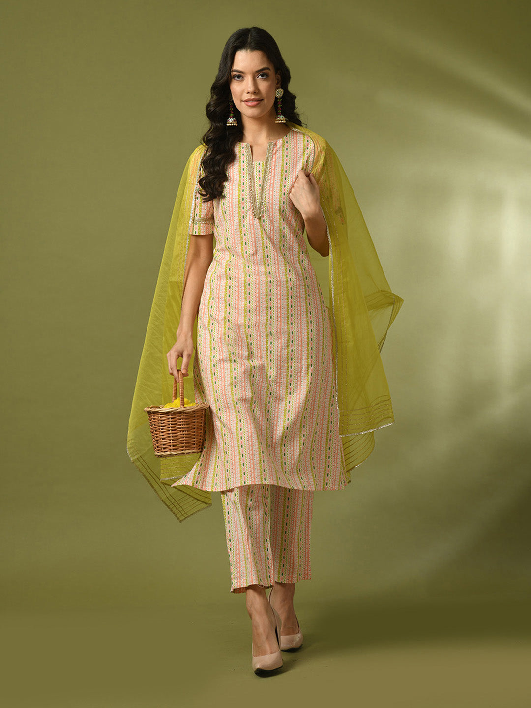 Women's Multi Printed Cotton Straight Party Kurta Sets With Dupatta - Myshka
