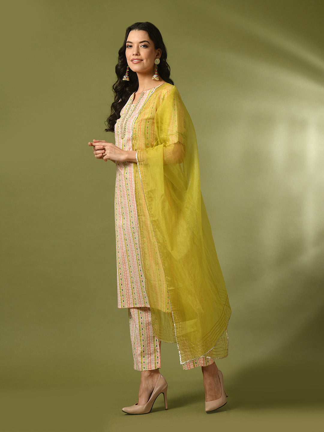 Women's Multi Printed Cotton Straight Party Kurta Sets With Dupatta - Myshka