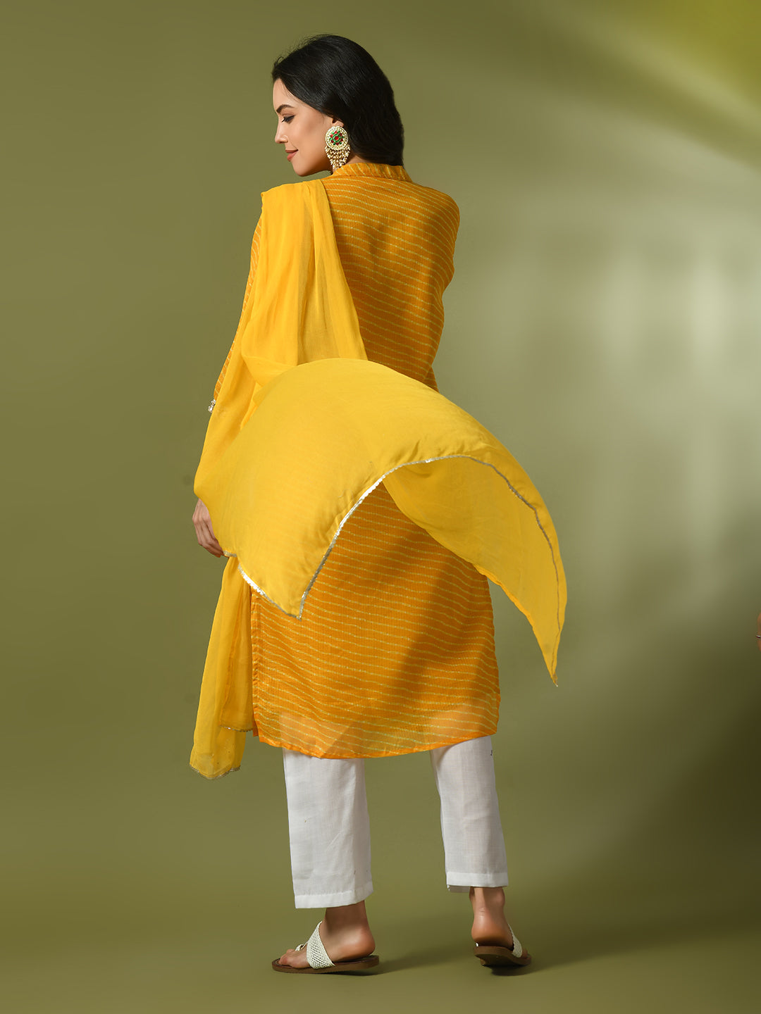 Myshka Women's Yellow Printed Kota Straight Party Kurta Sets With Dupatta
