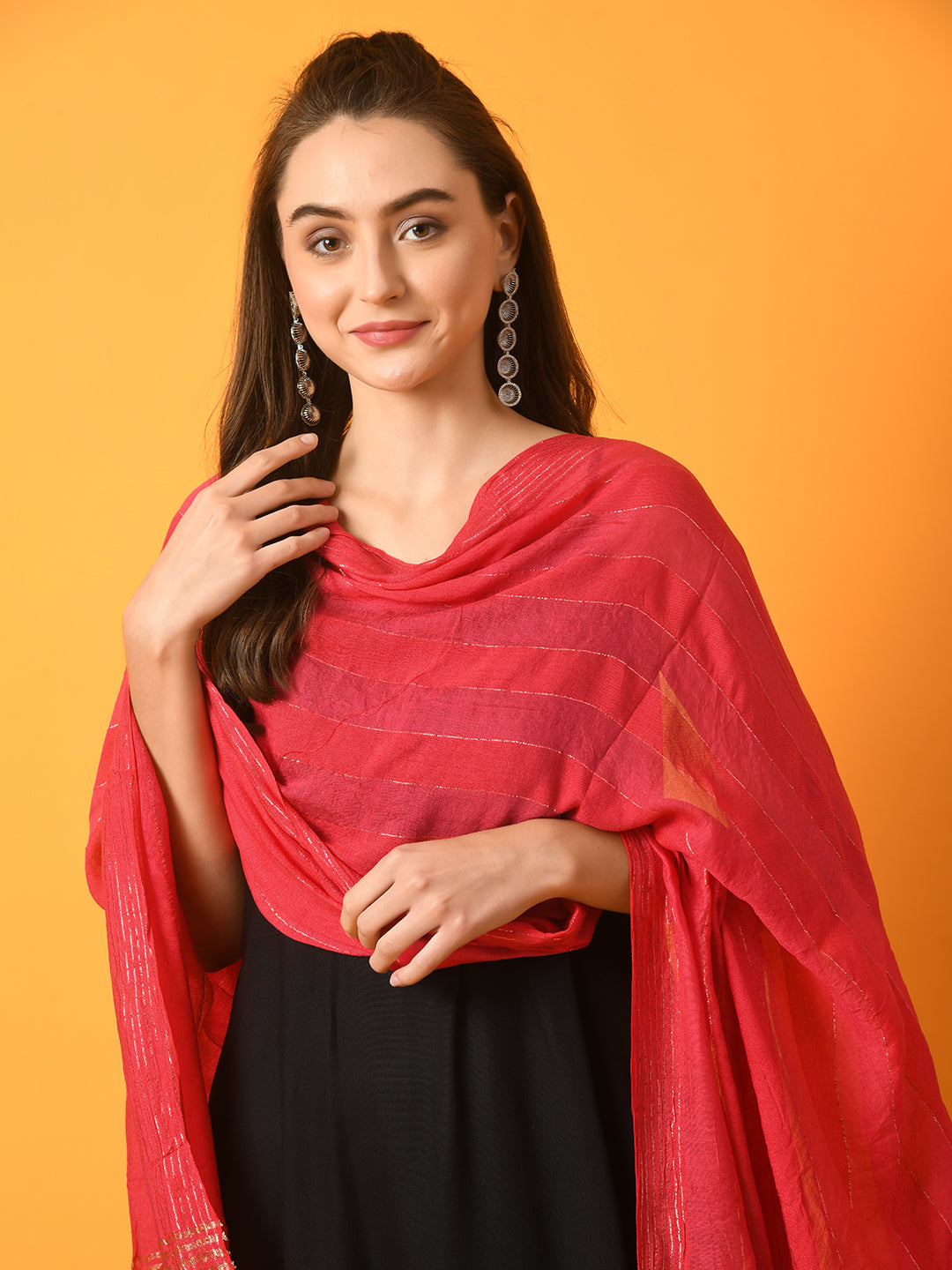 Women's Black Solid Anarkali Party Kurta Sets With Dupatta - Myshka