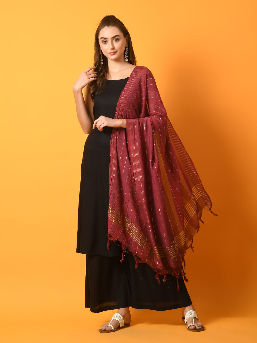 Myshka Women's Black Solid Anarkali Party Kurta Sets With Dupatta