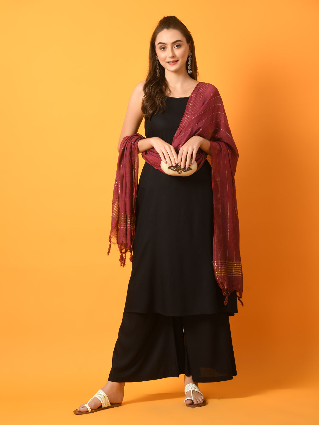 Myshka Women's Black Solid Anarkali Party Kurta Sets With Dupatta