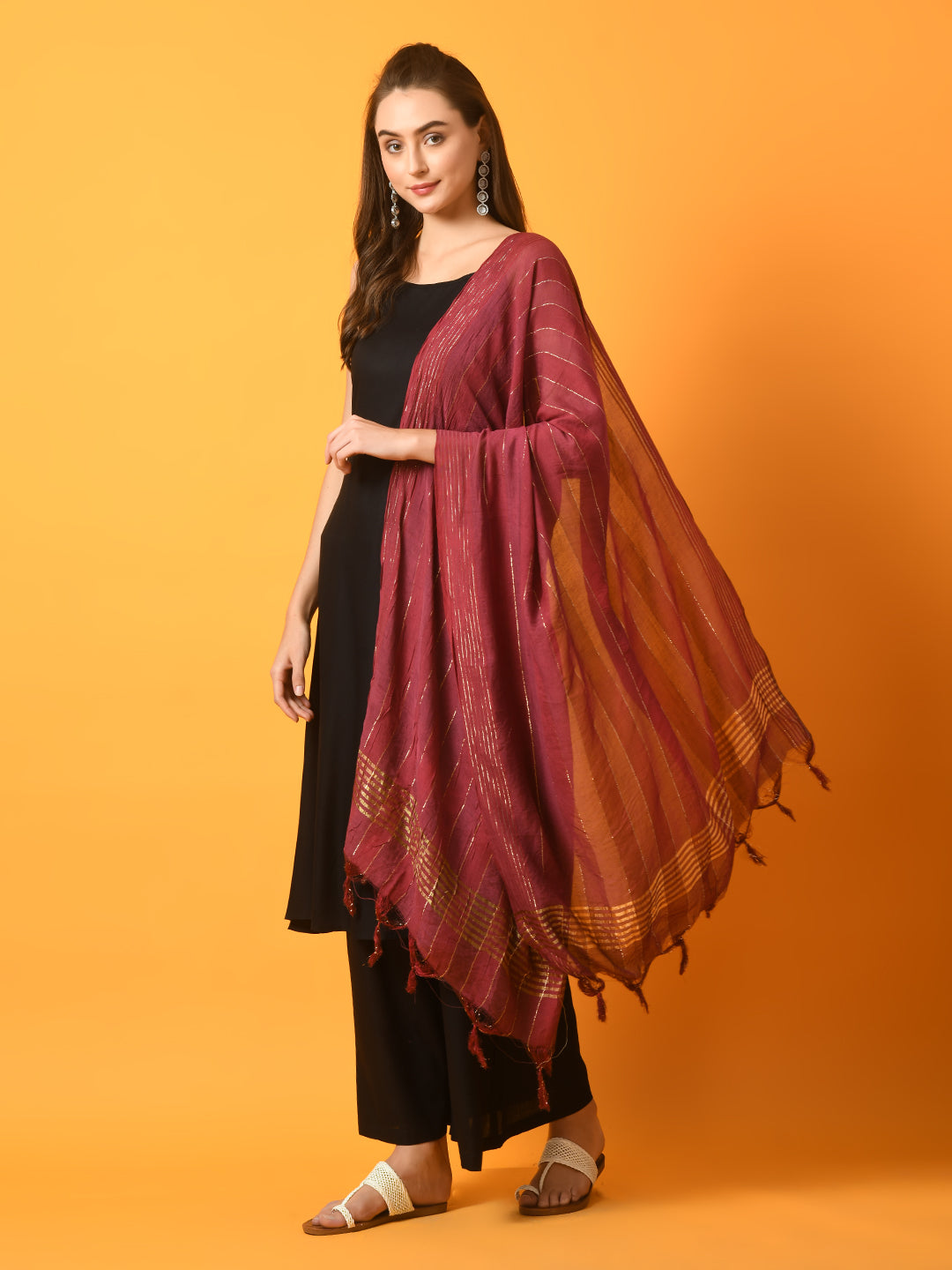 Myshka Women's Black Solid Anarkali Party Kurta Sets With Dupatta
