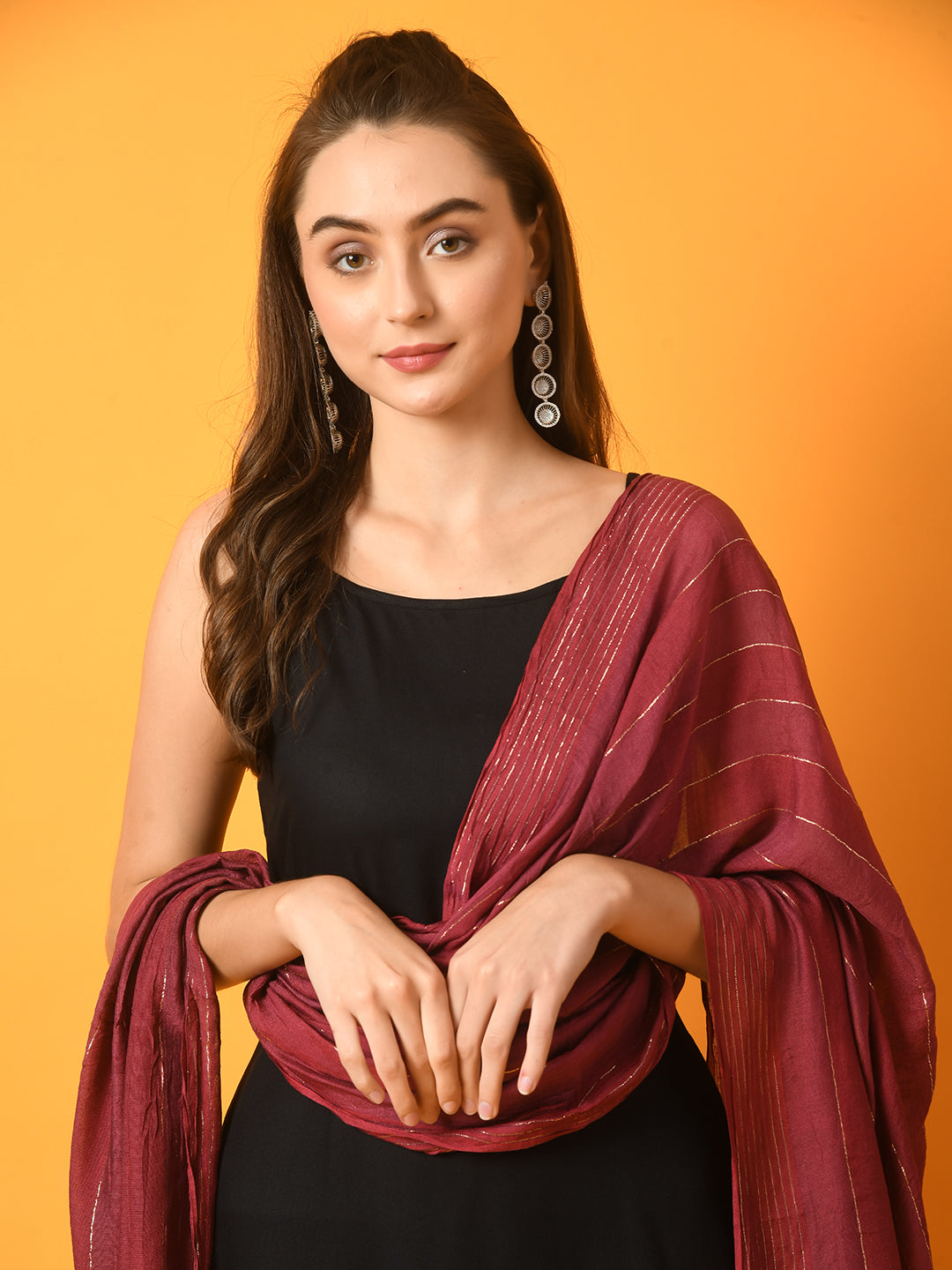 Myshka Women's Black Solid Anarkali Party Kurta Sets With Dupatta