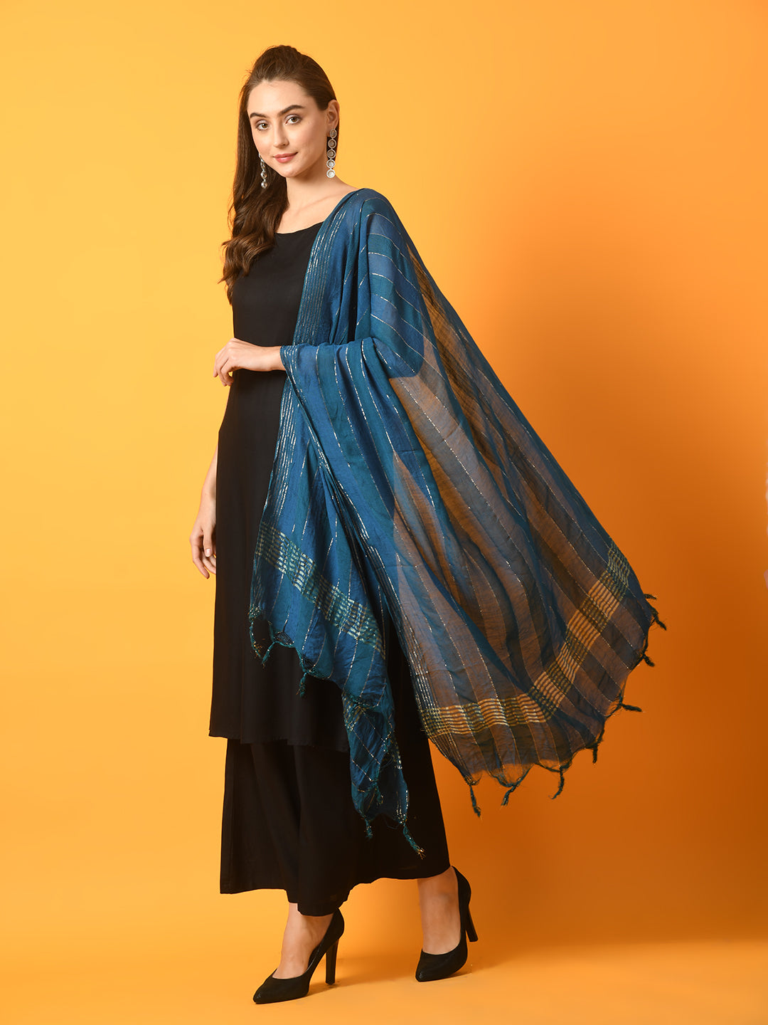Women's Black Solid Anarkali Party Kurta Sets With Dupatta - Myshka