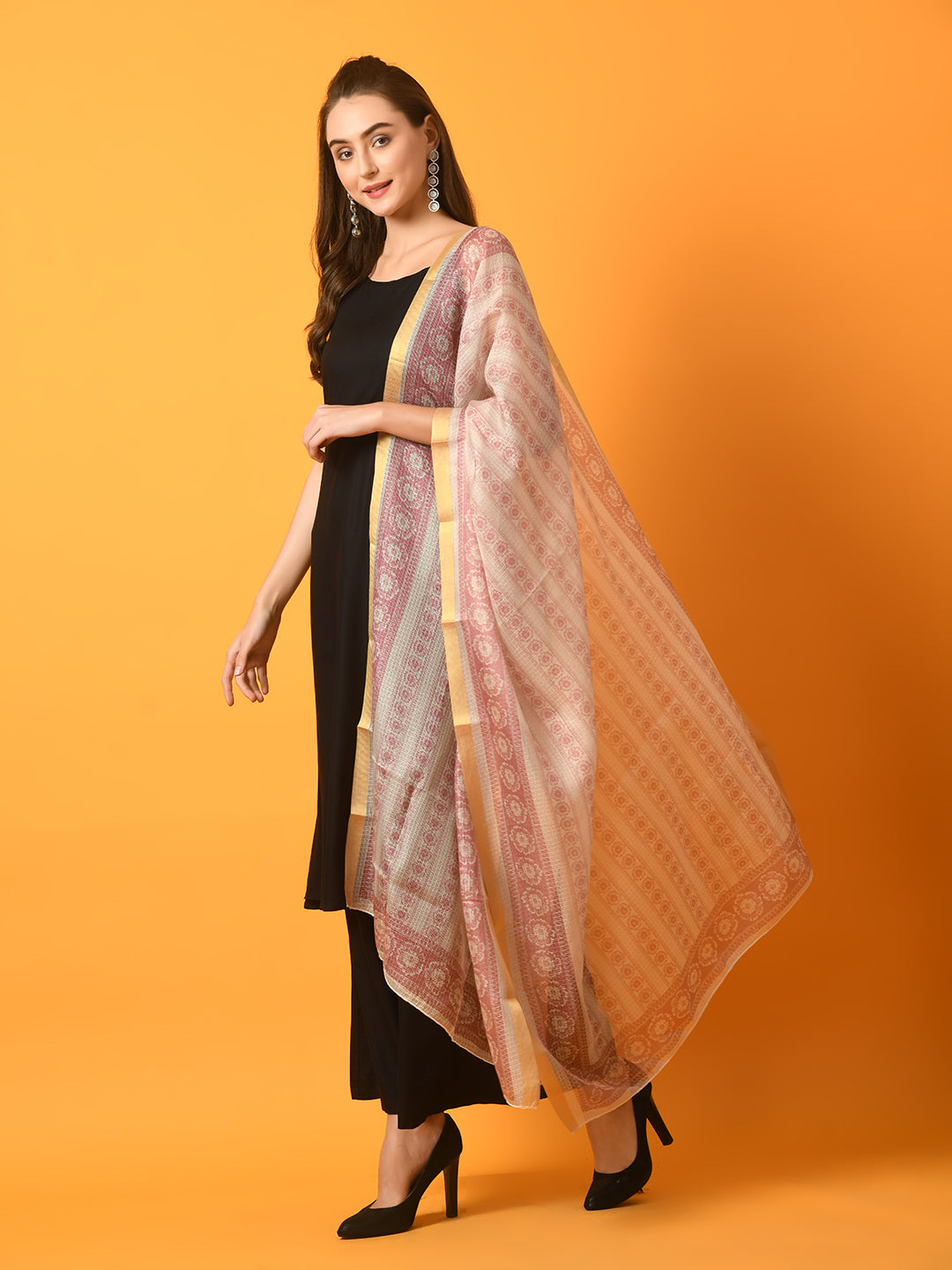 Women's Black Solid Anarkali Party Kurta Sets With Printed Dupatta - Myshka