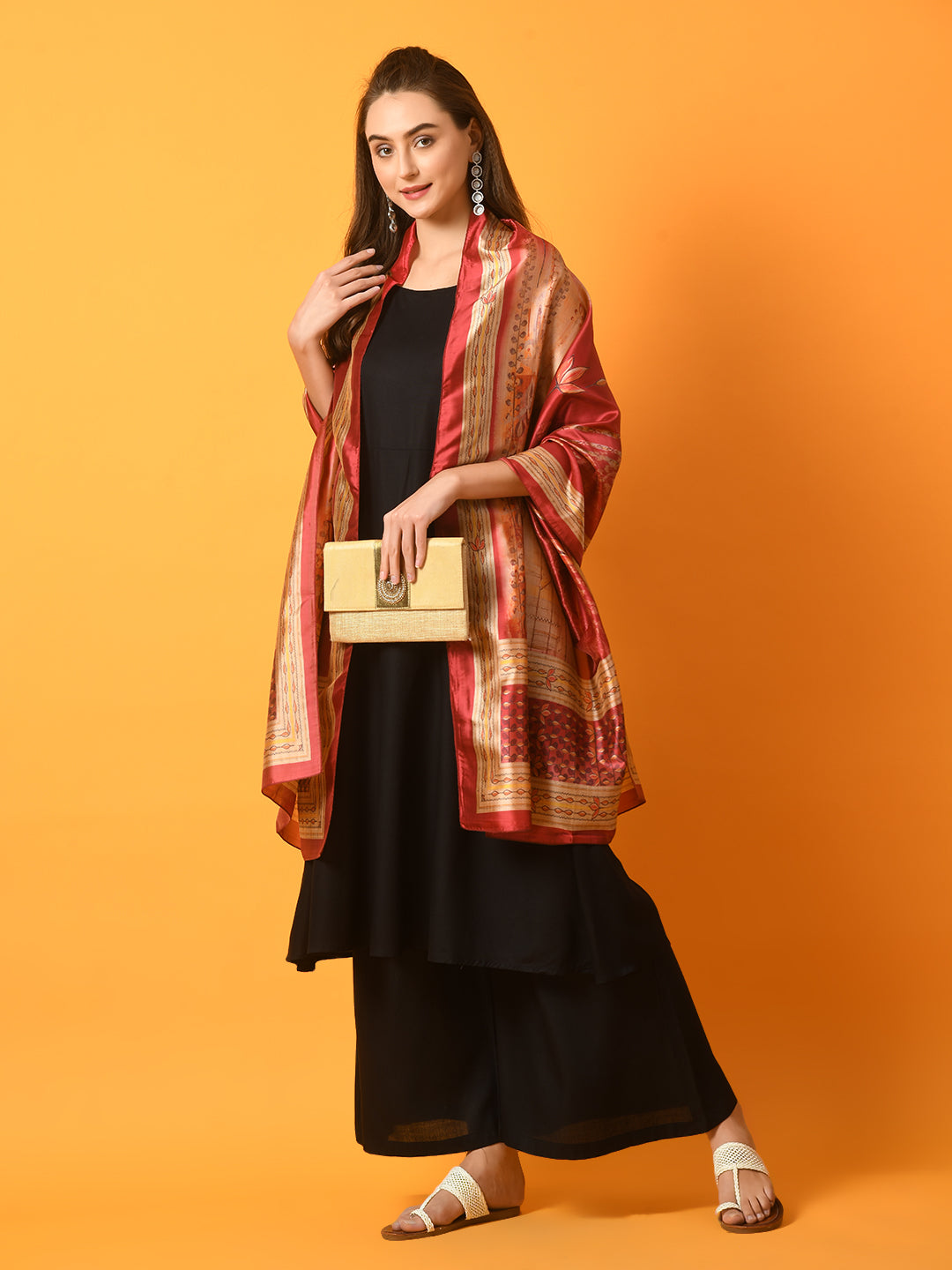 Myshka Women's Black Solid Anarkali Party Kurta Sets With Printed Dupatta