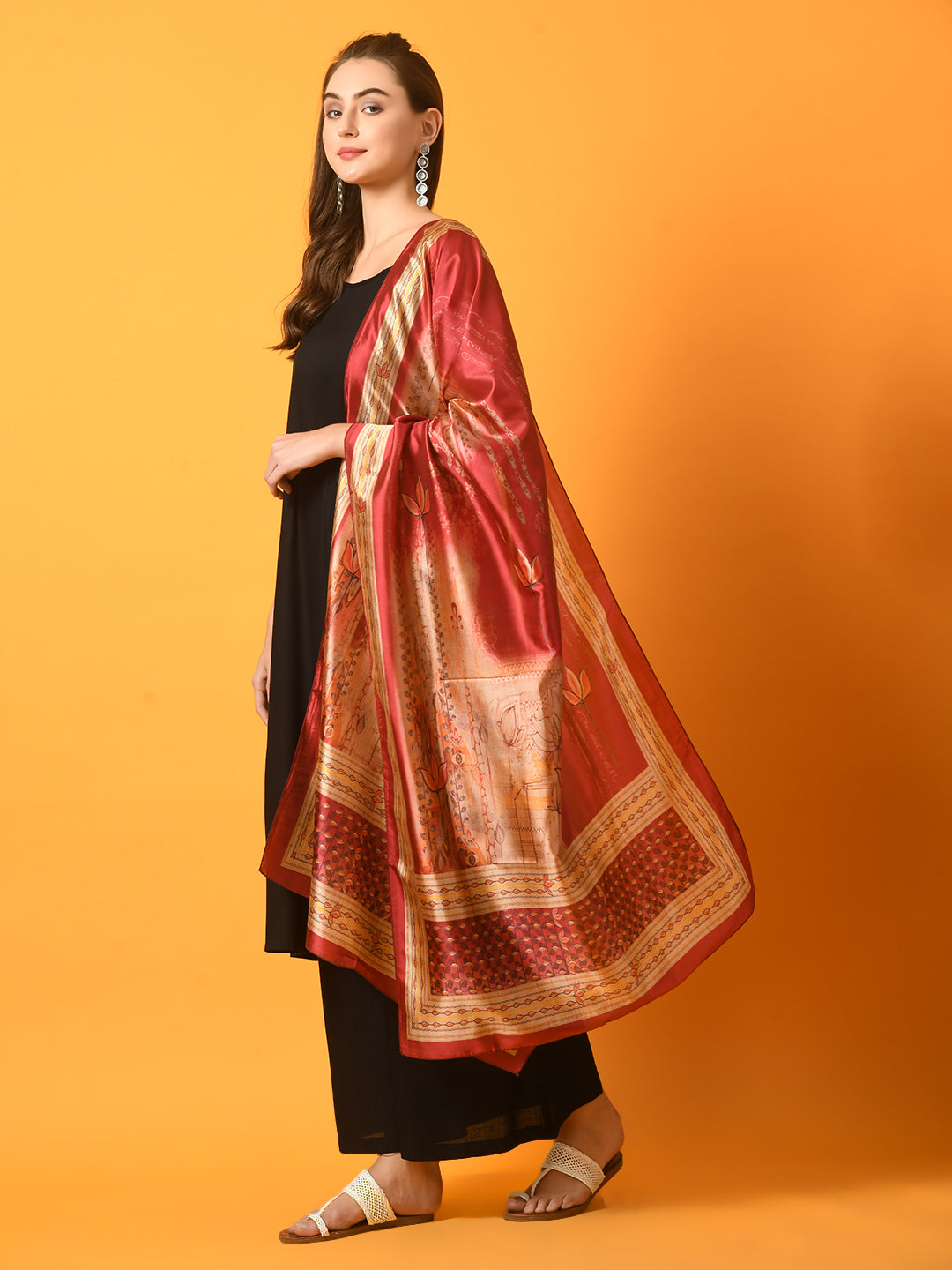 Myshka Women's Black Solid Anarkali Party Kurta Sets With Printed Dupatta