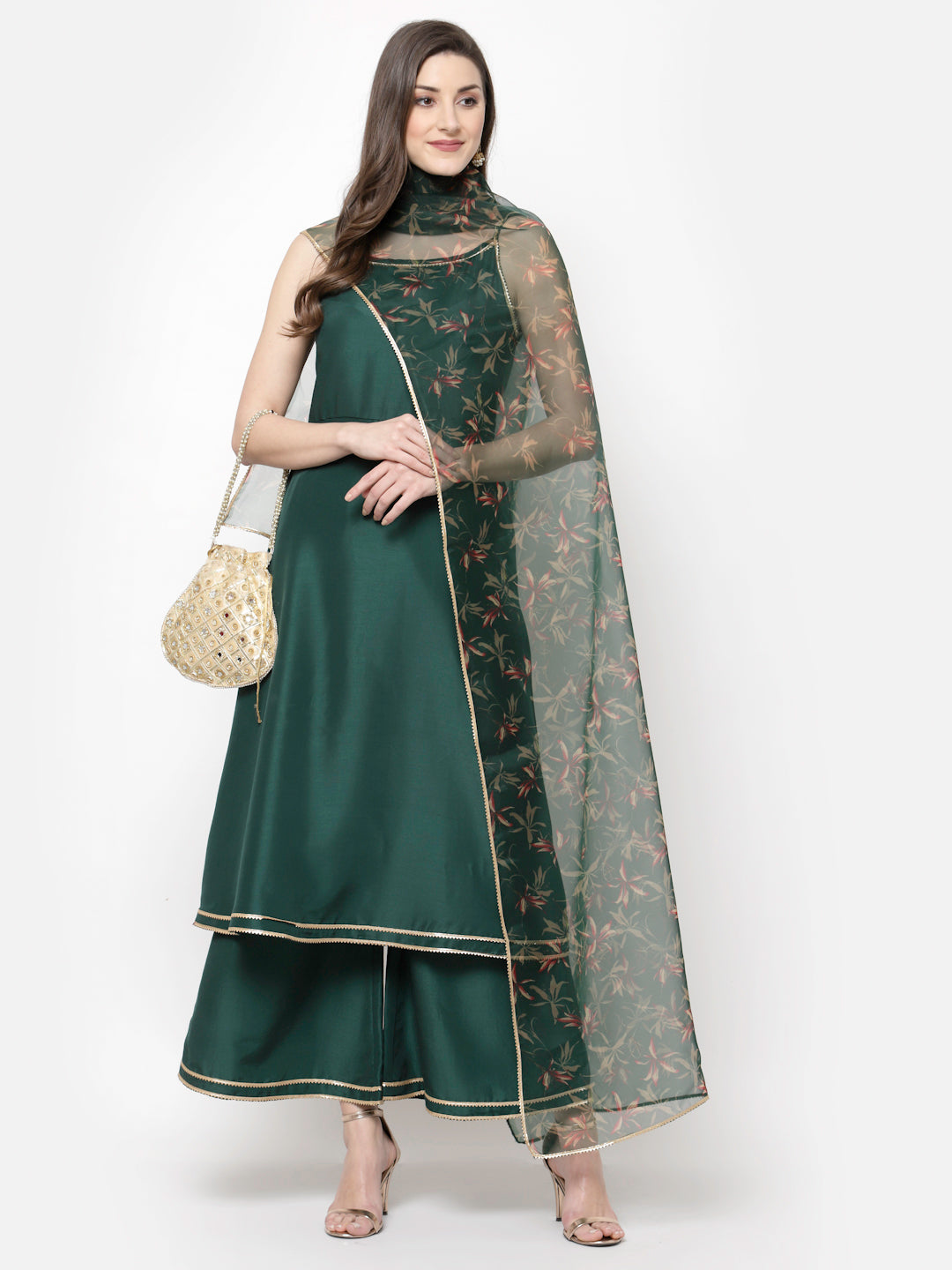 Myshka Women's Silk Palazzo Kurta Set With Dupatta