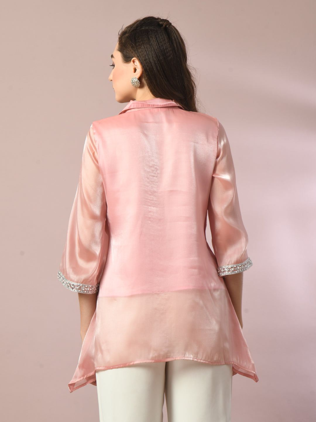 Women's Pink Solid Longline Party Tunic - Myshka