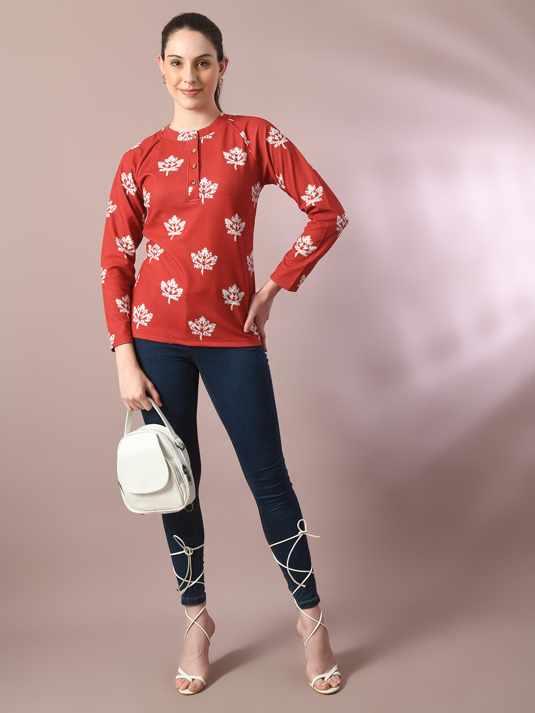 Women's Rust Embellished Raglan Sleeve Party Top - Myshka