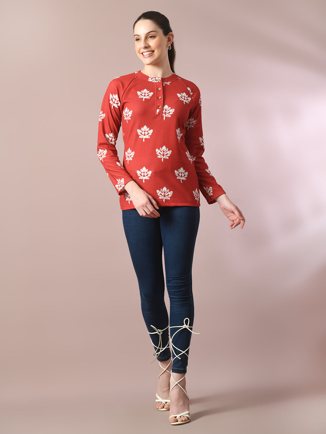 Women's Rust Embellished Raglan Sleeve Party Top - Myshka