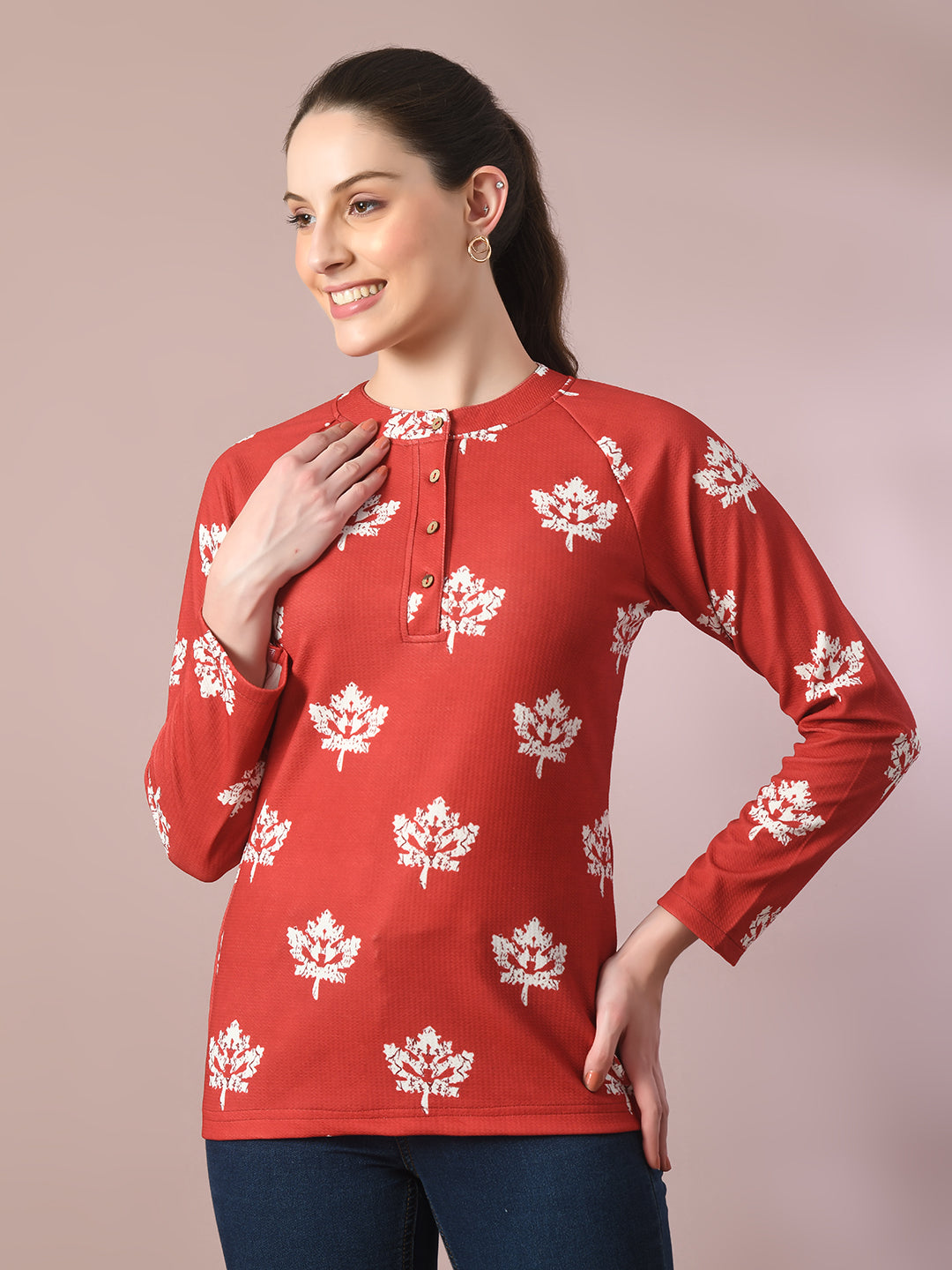 Women's Rust Embellished Raglan Sleeve Party Top - Myshka