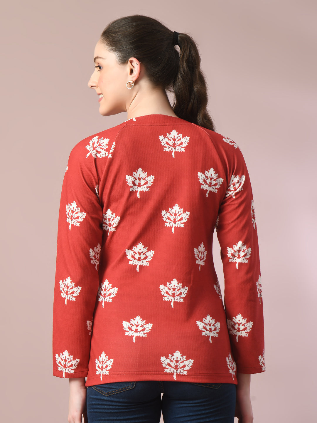 Women's Rust Embellished Raglan Sleeve Party Top - Myshka