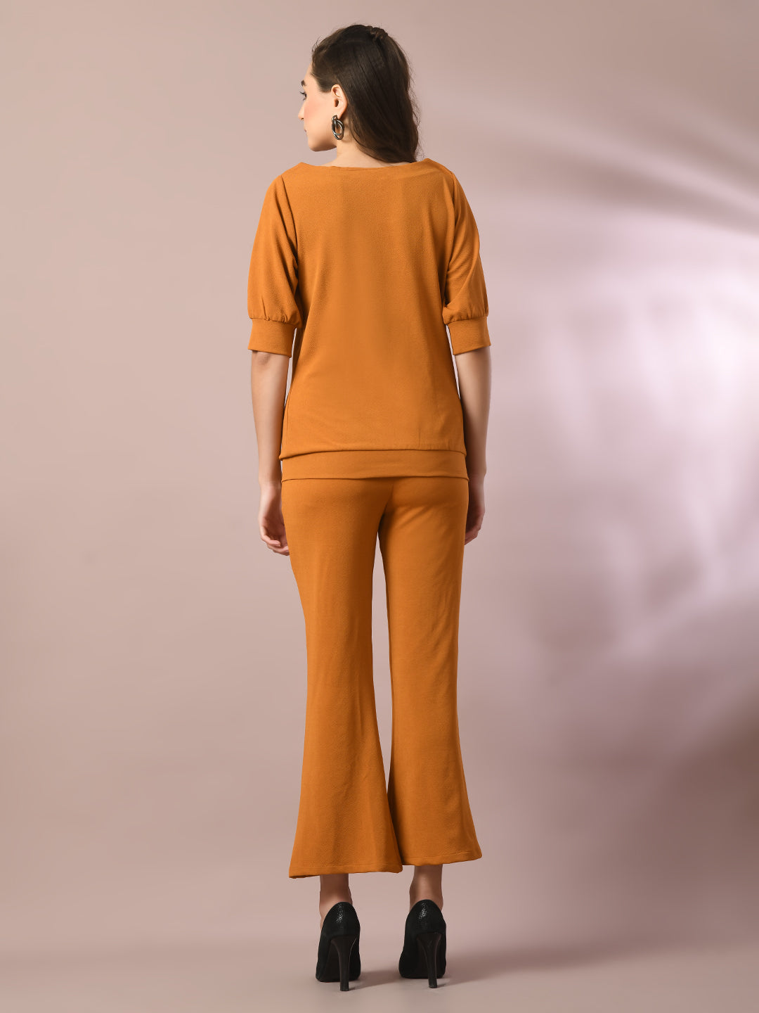 Women's Mustard Solid Boat Neck Party Top - Myshka