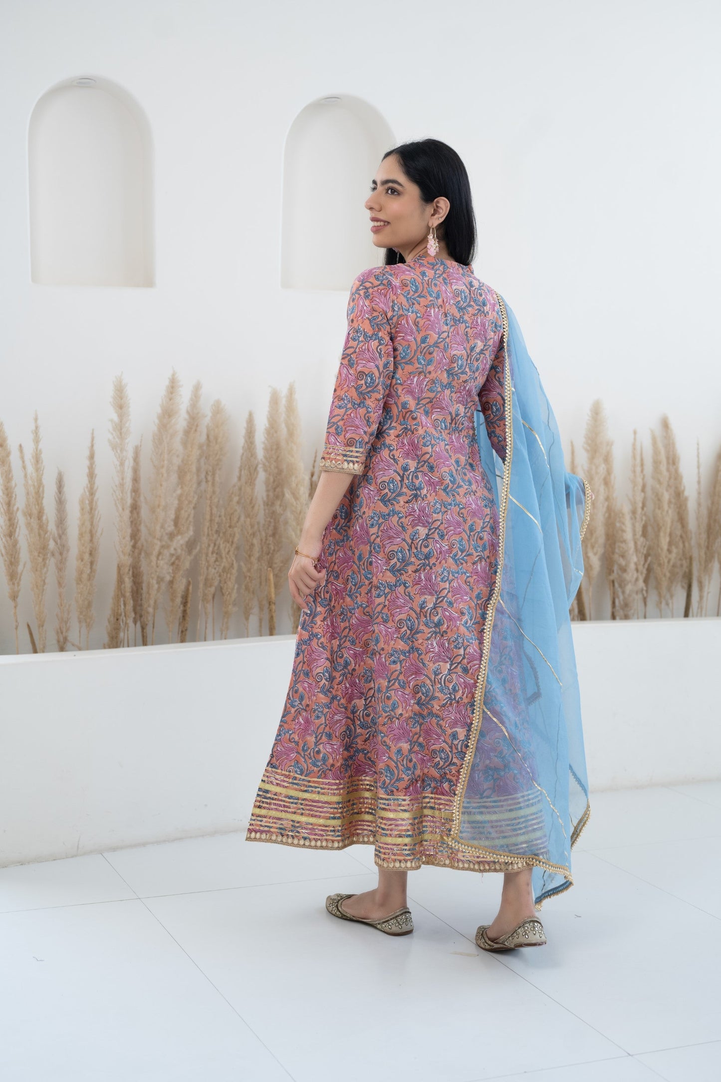 Women's Floral Printed Anarkali Gown with Dupatta by Myshka- 2 pc set