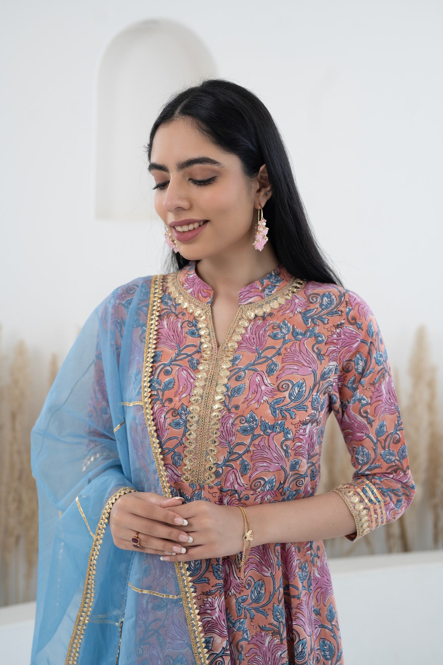 Women's Floral Printed Anarkali Gown with Dupatta by Myshka- 2 pc set