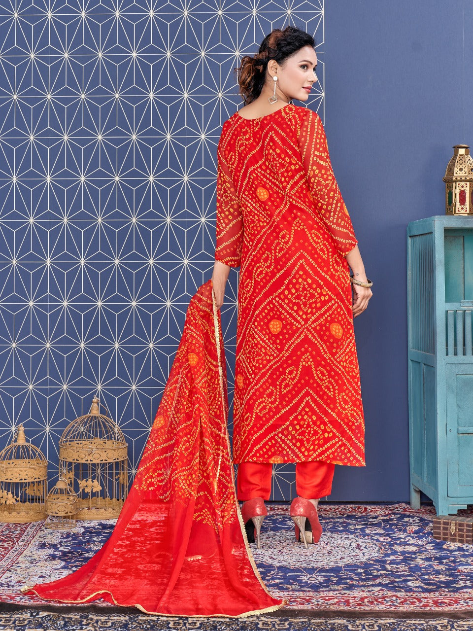 Women Red Georgette Suit Set