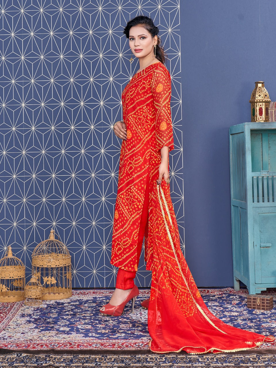 Women Red Georgette Suit Set