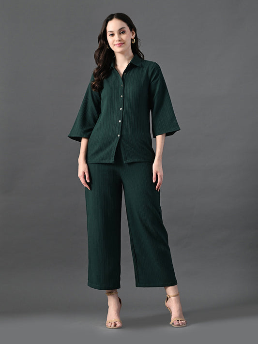 Myshka Women's Green Pleated Co-Ord Set