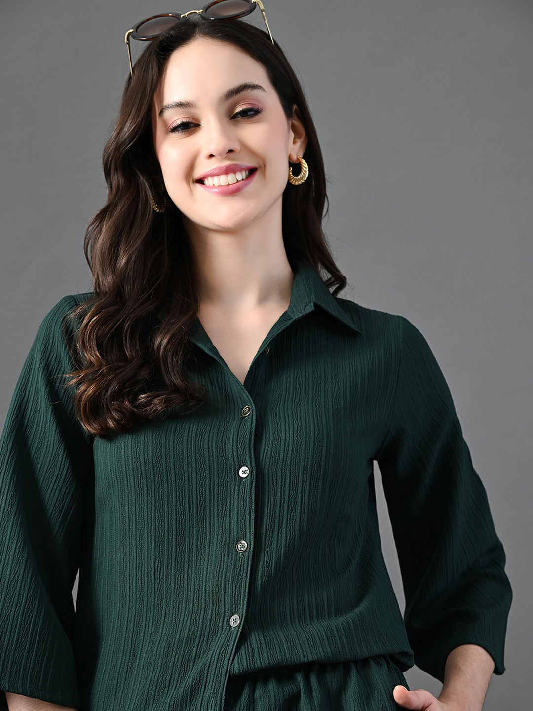 Myshka Women's Green Pleated Co-Ord Set