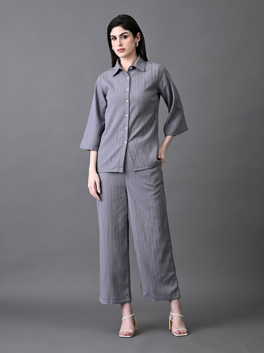 Myshka Women's Grey Pleated Co-Ord Set
