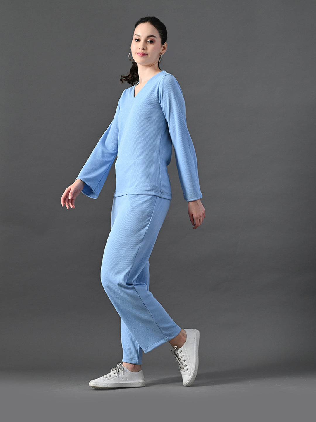 Myshka Women's Blue Ribbed Cord Set