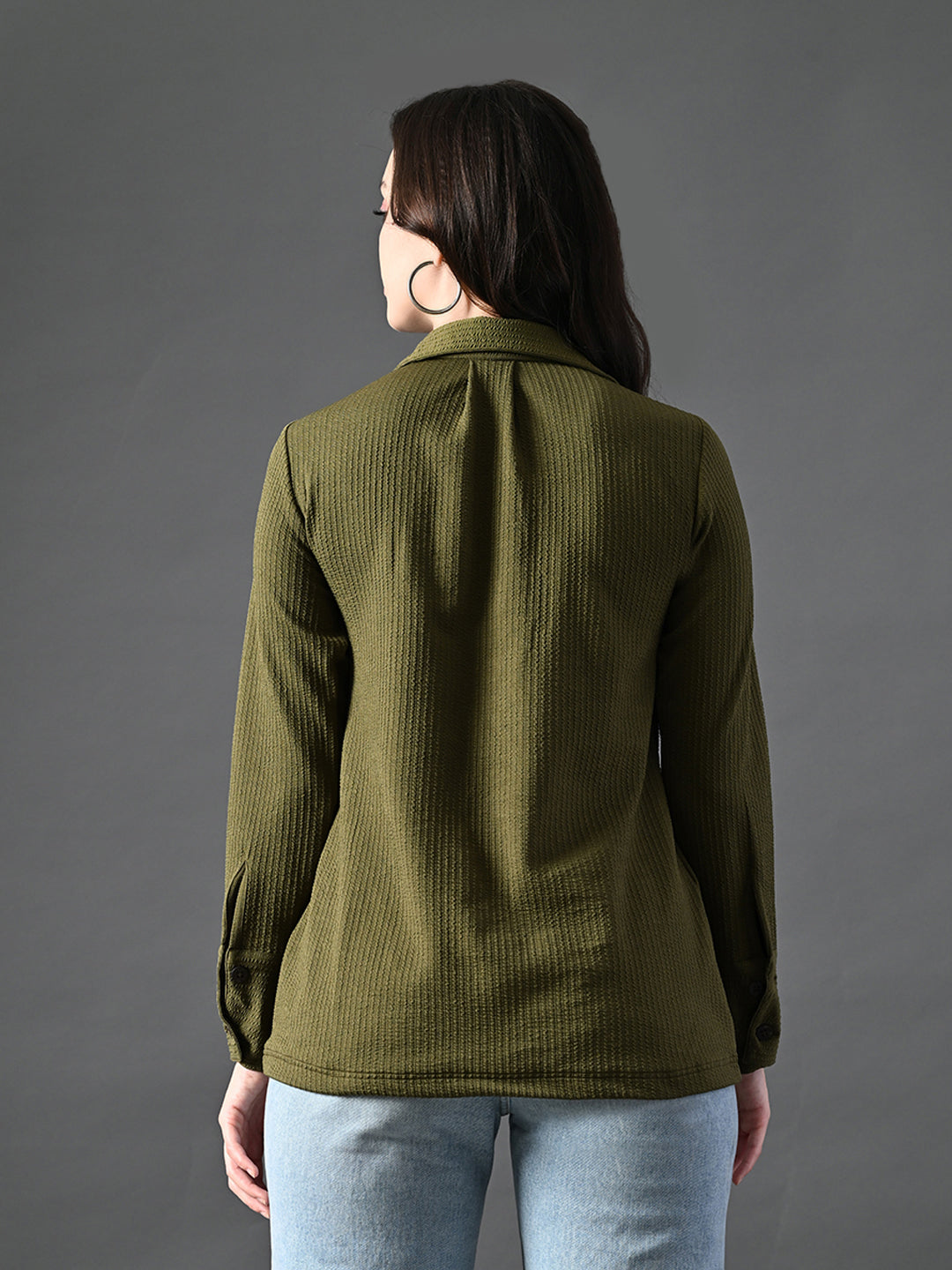 Myshka Women's Classic Olive Green V-Neck Full Sleeve Top For Daily Wear