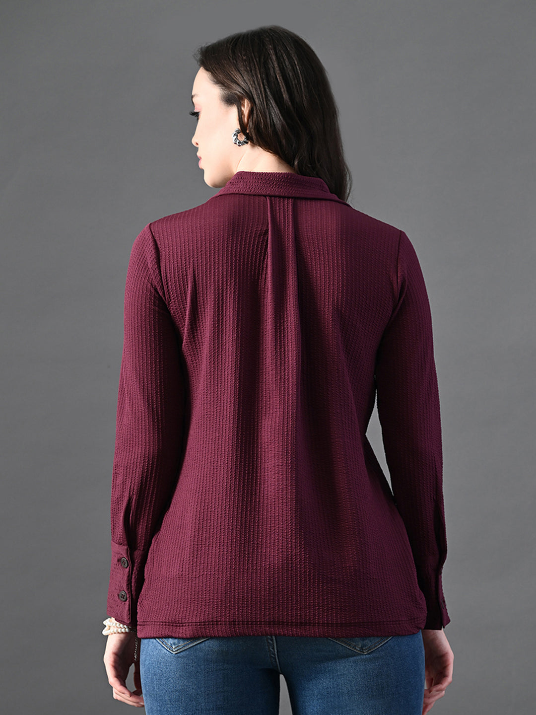 Myshka Women's Classic Magenta V-Neck Full Sleeve Top For Daily Wear