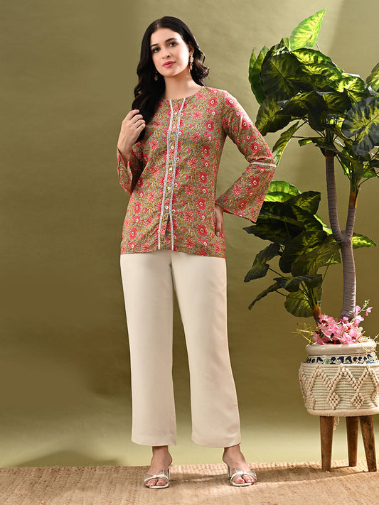Myshka Women's Multi Printed Tunic With Lace