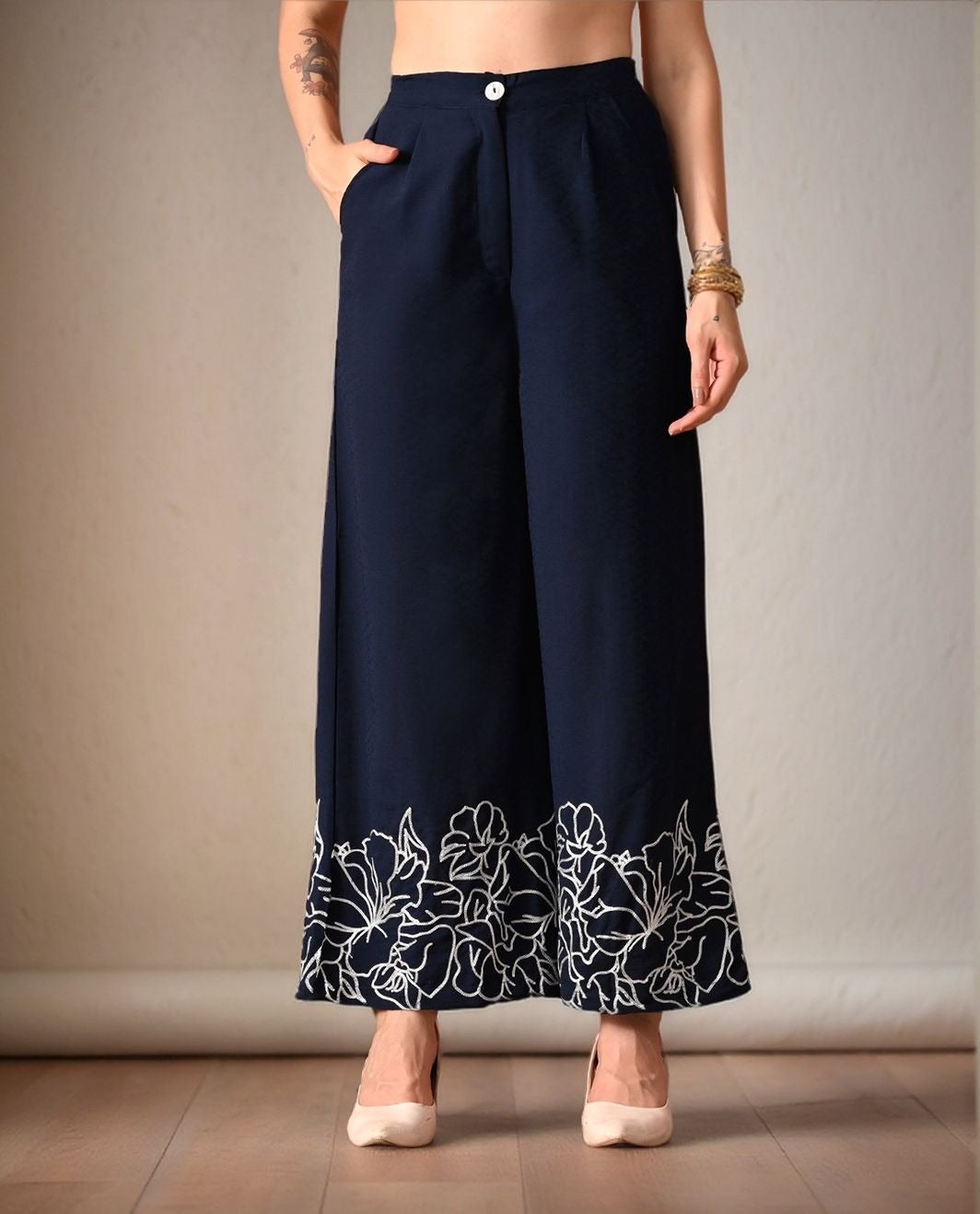 Myshka Women Blue Formal Flared Trouser