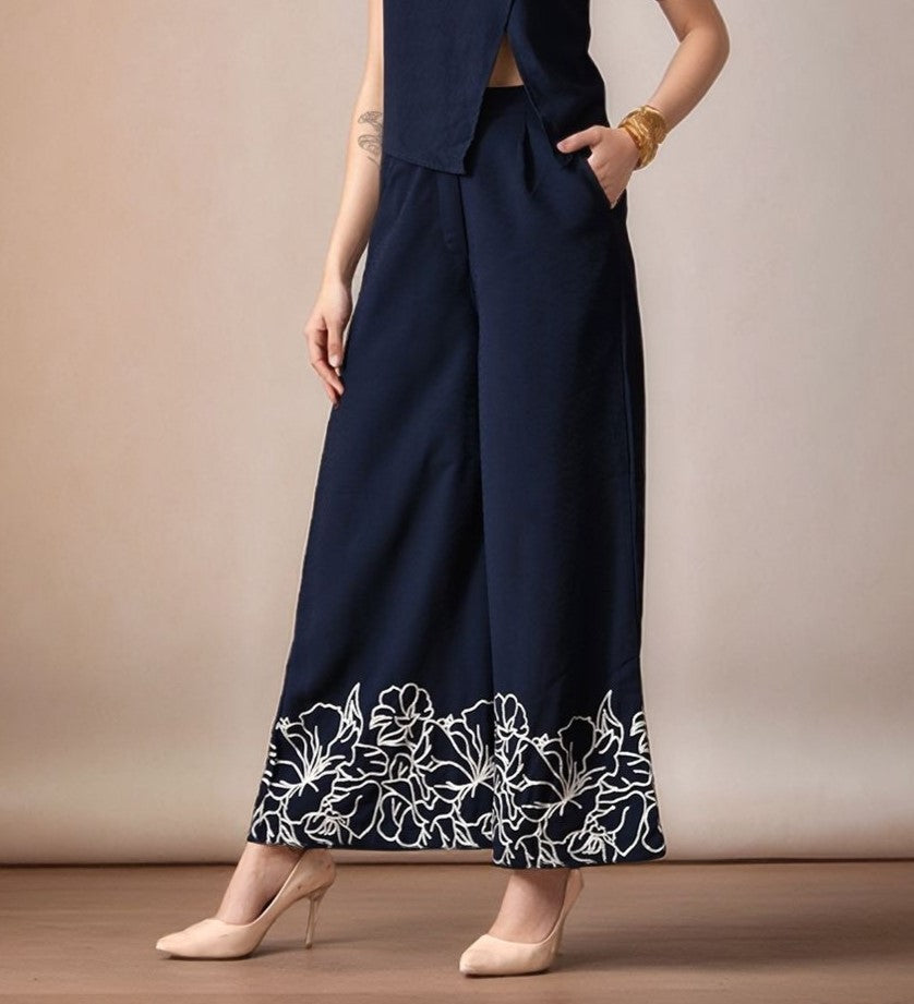 Myshka Women Blue Formal Flared Trouser