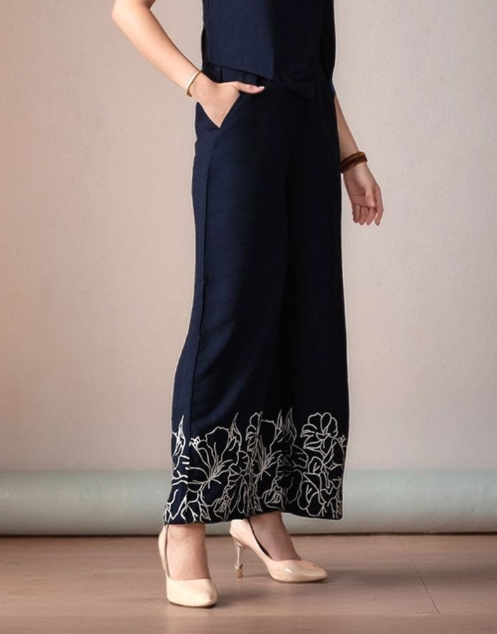 Myshka Women Blue Formal Flared Trouser