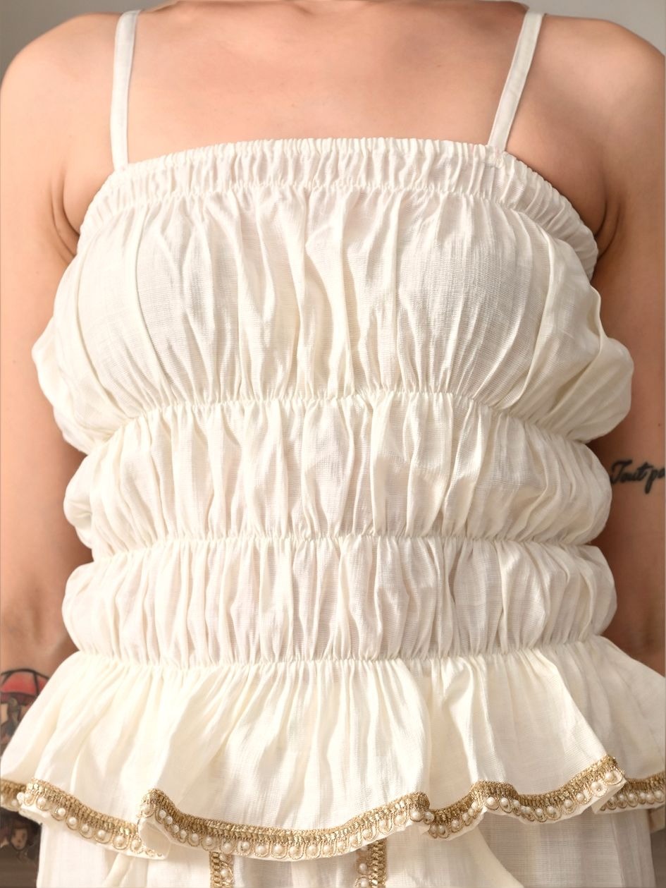 Myshka Women White Laced Tube Top Shoulder Strap