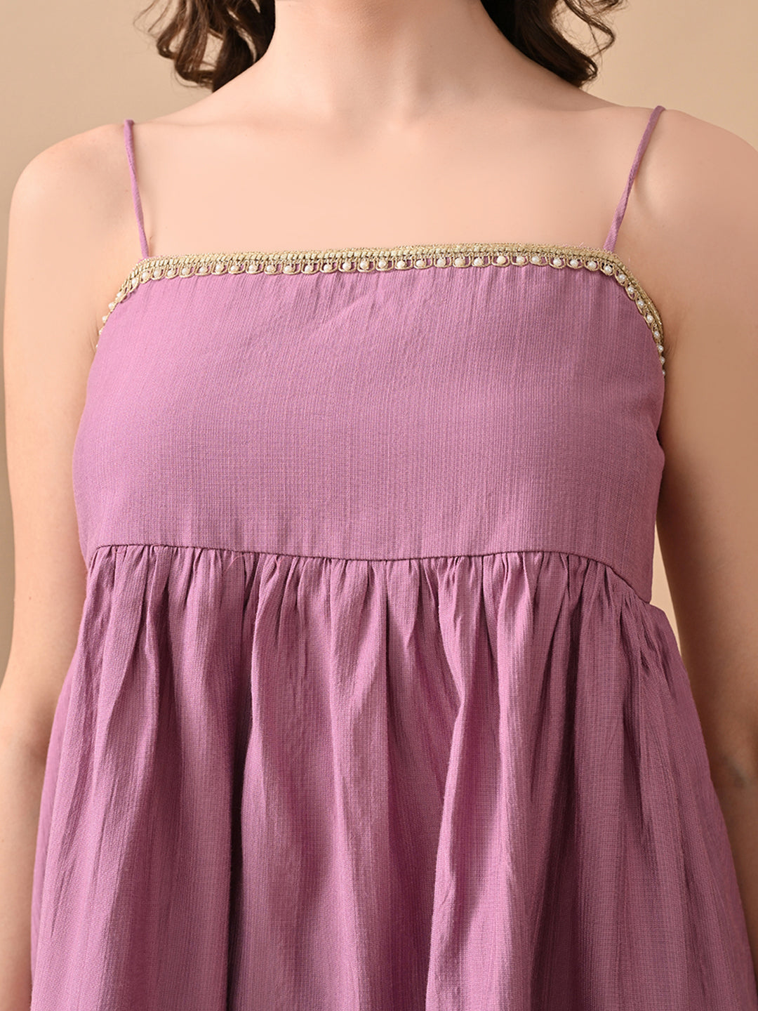 Myshka Women Lavender Self Design Peplum Top Trouser Festive